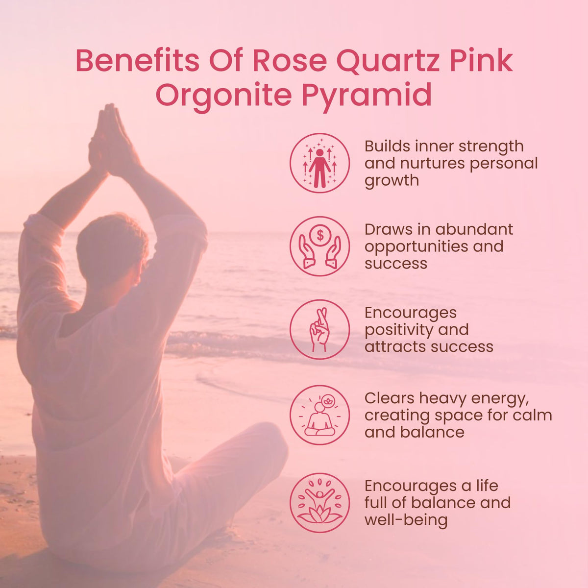 Rose Quartz Orgone Pyramid for Healing Energy – Handcrafted Crystal Pyramid with Copper Coil for Love, Harmony & Meditation – Reiki, Chakra Balancing, Positive Energy Generator Spiritual Gift