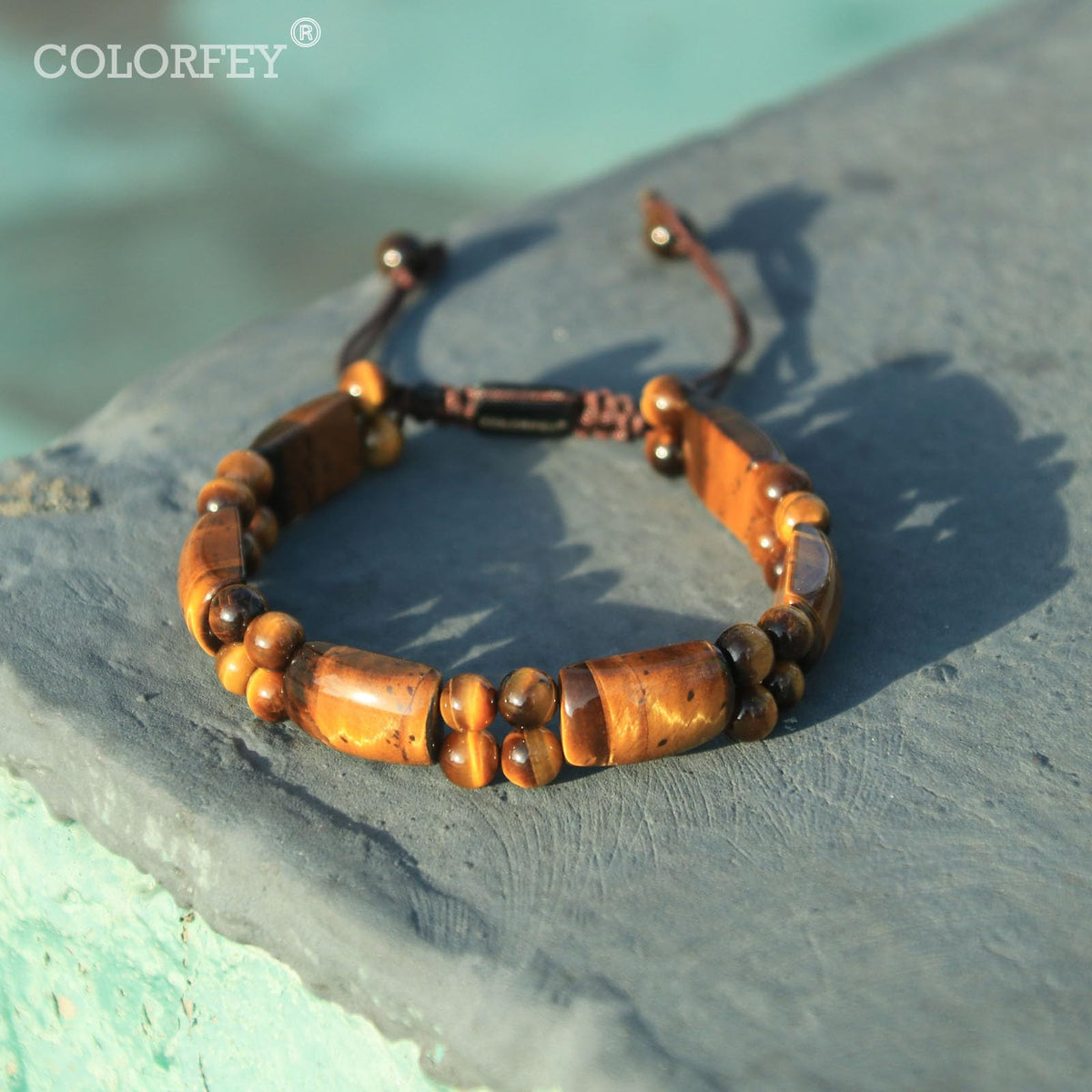 COLORFEY Mens Tiger Eye Crystal Bracelets Genuine Beaded Bracelet Premium Tiger Eye Stone Bracelets for Men Natural Gemstone Bracelet, Handmade Energy Stone Jewelry for Him Ultimate Protection