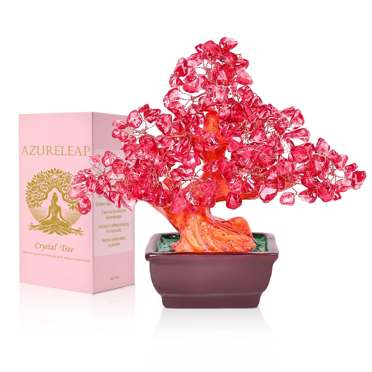 AzureLeap Feng Shui Quartz Crystal Money Tree Bonsai Style Decoration for Luck and Wealth (Red)