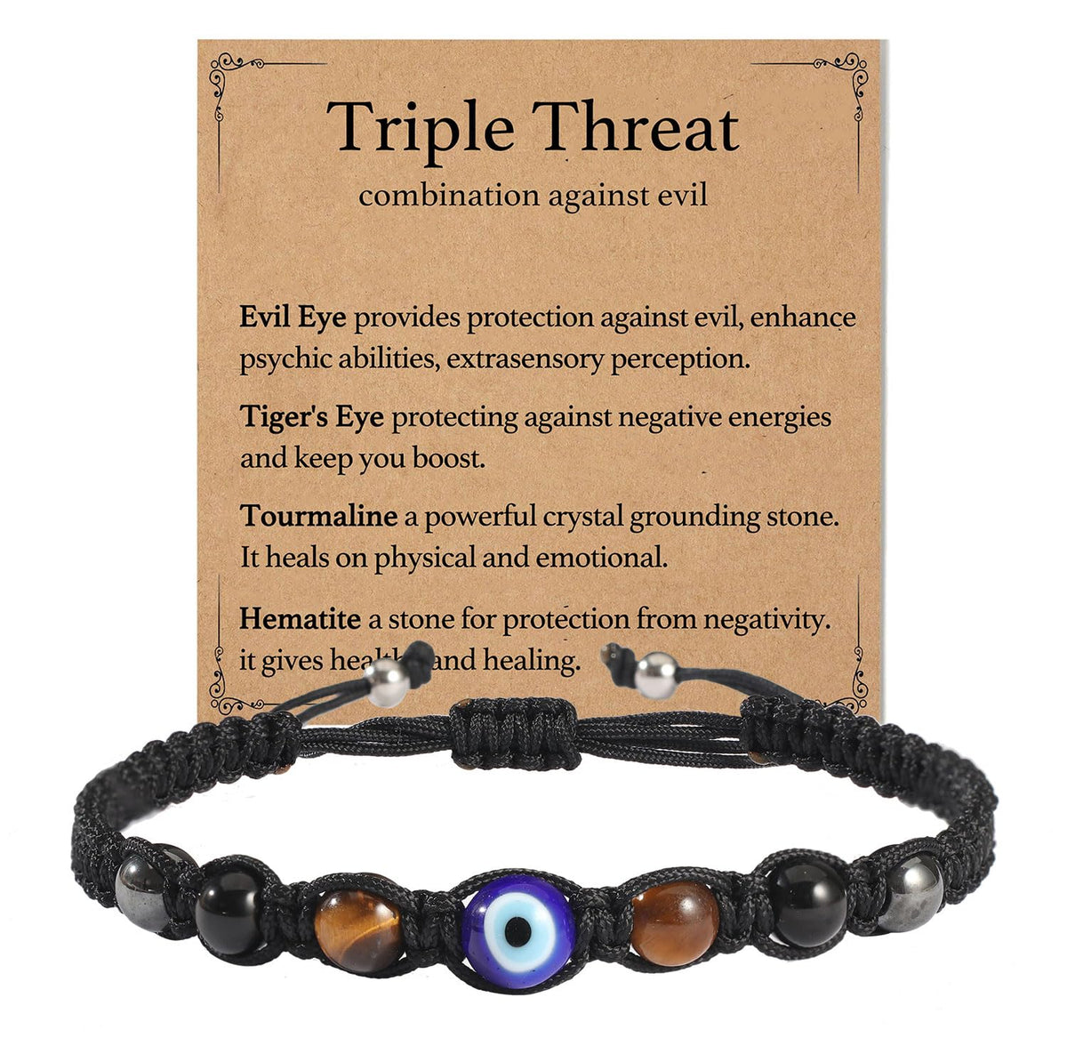 AULSIEY Evil Eye Bracelets for Women, Evil Eye Jewelry Anklet Beaded Bracelet, Triple Empath Protection Bracelet for Women, Chakra Tiger Eye Protection Healing Bracelets-String