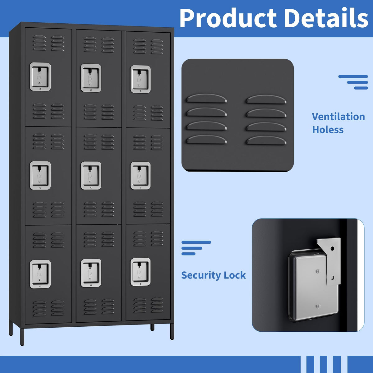 GAOMON 9 Doors Employee Lockers for Office, Metal Sorage Locker Combination, Lockable Employees Metal Locker with Door, Industrial Storage Lockers for Home, School, Gym (9 Doors)