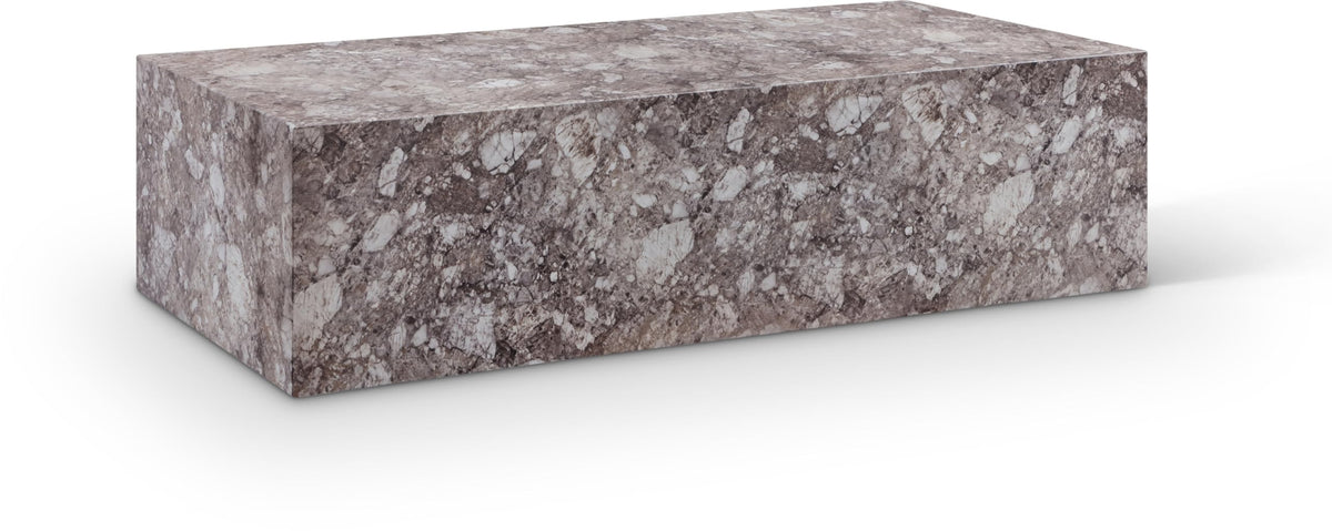 Meridian Furniture 99029Brown-CT Piazza Collection Art Deco Indoor/Outdoor Concrete Coffee Table with Brown Marble Finish, 52" W x 26" D x 14" H, Brown