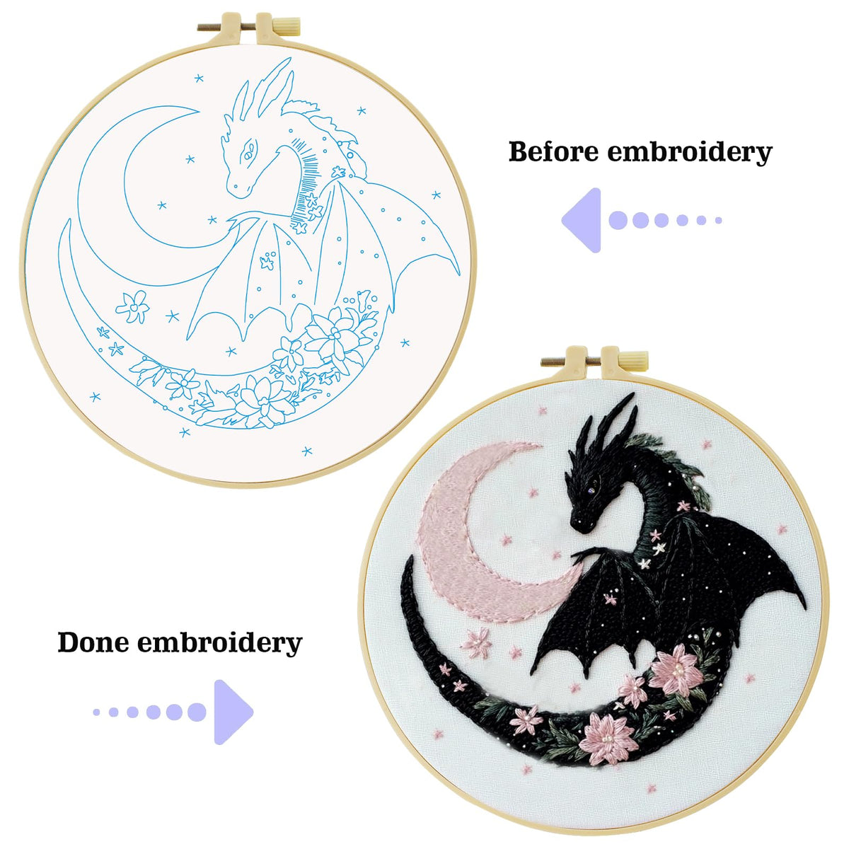 JOZYSH Black Dragon Handmade DIY Embroidery kit,Suitable for Adult Beginners,Includes Embroidery Cloth, Instructions, Embroidery Frame and Needle and Thread, Suitable for Holiday Gifts (Dragon)