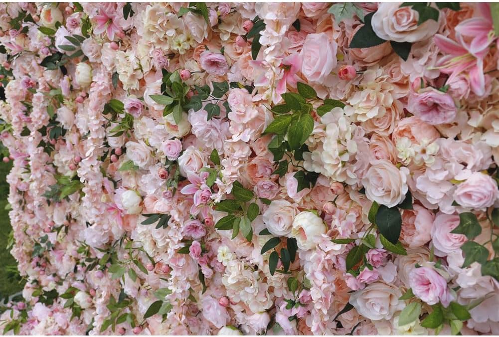 CVGfko Flower Wall Panel White & Pink Roses Artificial Flower Backdrop for Wedding Party Flower Birthday Decorations, Hanging Artificial Flowers Wall Romantic Silk Rose Flo-3M*3M