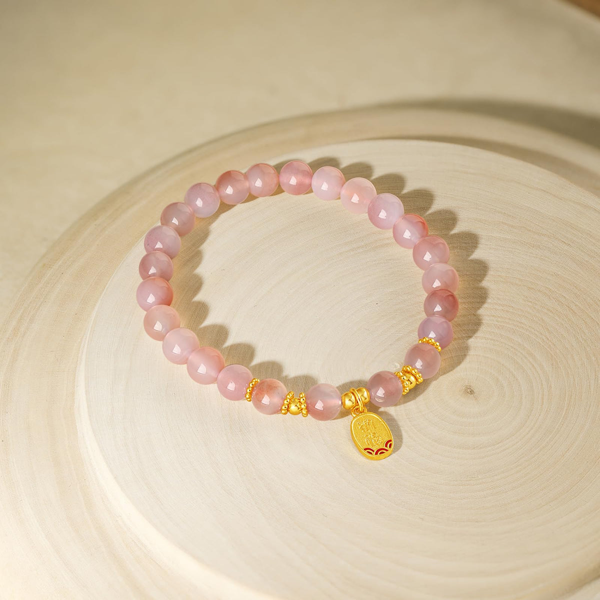 ZHOU LIU FU Sterling Silver Bracelet Silver Pink Agate Beaded Bracelets Fortune Pendant Stretch Bracelet Lucky Jewelry for Women Mom Daughter Birthday 6.7"/17CM J1914587