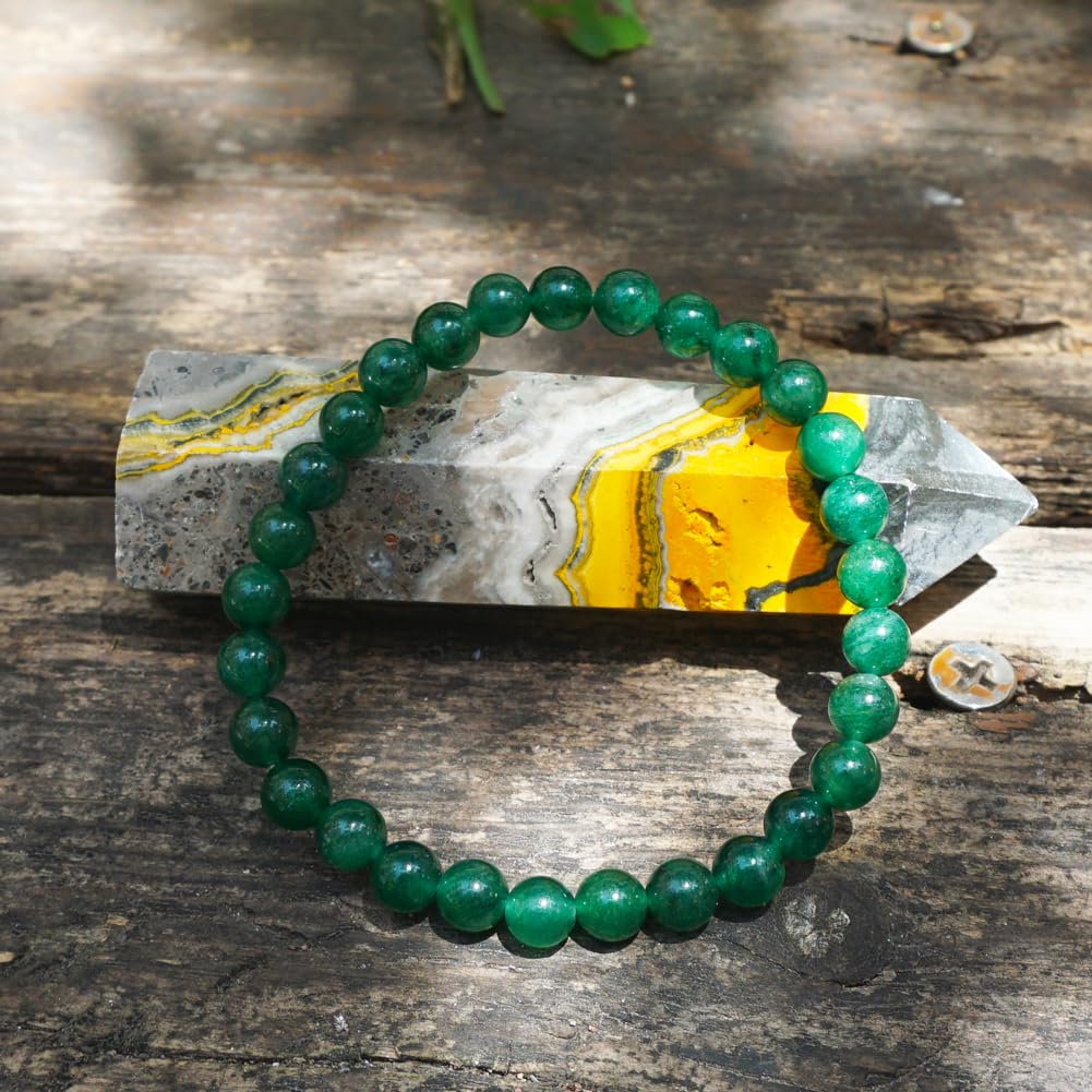 TaHLga 6mm Emerald Bracelet | Natural Green Heart Chakra Crystal Beads - Handmade Gemstone Meditation Bracelet for Abundance & Love & Luck | Beading Tool Kit - Fits for 6-7 inch Small Wrist Size