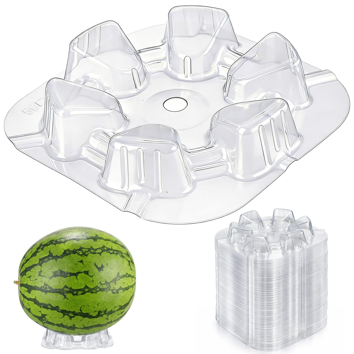 Pumtus 100 Pack Plastic Melon Cradles, Clear Watermelon Support Stand Hold up to 25 lbs, Garden Plant Protection Cage, Fruits Tray for Holding Melon Pumpkin Squash Cantaloupe Off The Ground