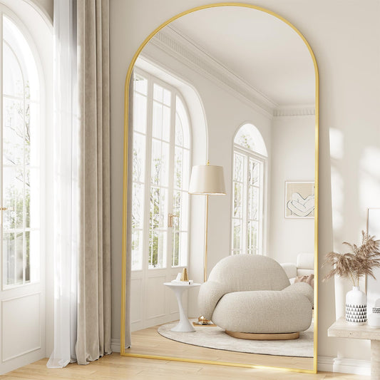 WISSMIELS Oversized Full Length Mirror, 41"x81" Arched Floor Mirror Large Full Length with Stand, Room Decor Big Full Body Mirror with HD Tempered Glass Aluminum Frame for Bedroom Living Room, Gold