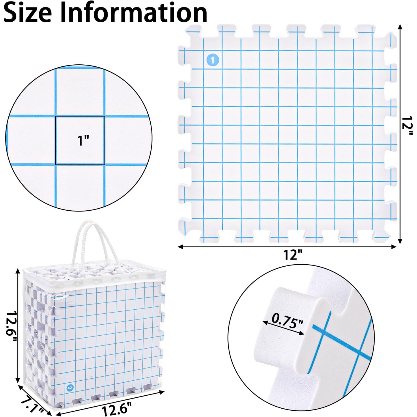 Suwimut 9 Pack Blocking Mats for Knitting & Crochet Projects, 12" x 12" Interlocking Blocking Boards, 0.75" Extra Thick Aligned Grid Knitting Mats with 100 T Pins and Storage Bag
