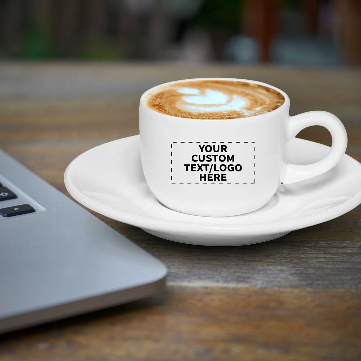 Custom Porcelain Espresso Cups with Saucer 2.5 oz. Set of 50, Personalized Bulk Pack - Perfect for Coffee, Tea, Espresso, Hot Cocoa, Other Beverages - White