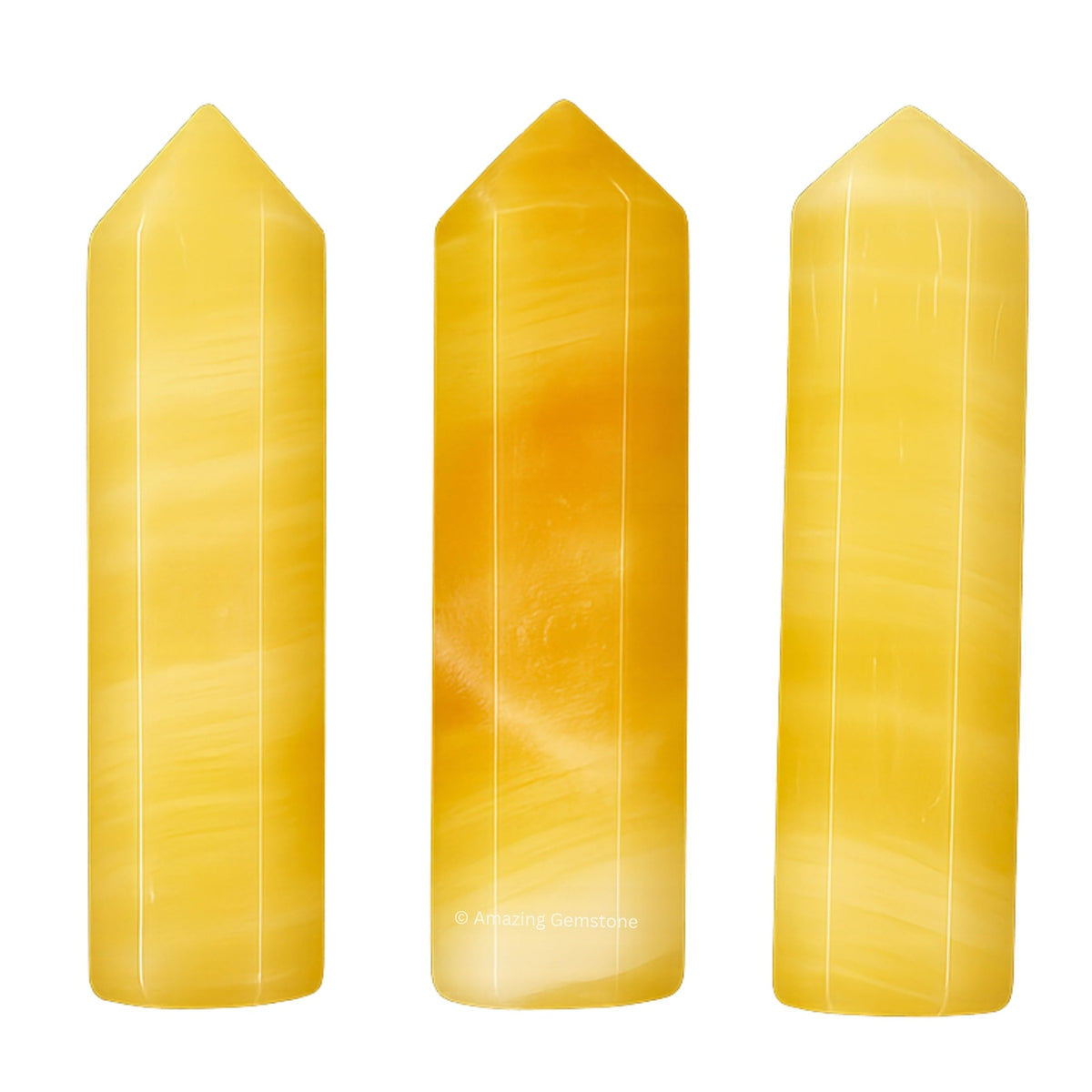 Amazing Gemstone Yellow Calcite Crystal Points Bulk Healing Crystals & Stones - Pack of 3 Single Terminated Healing Wand Point Bulk Crystals for Crafts, Crystal Grid, DIY Work - Premium Crystals