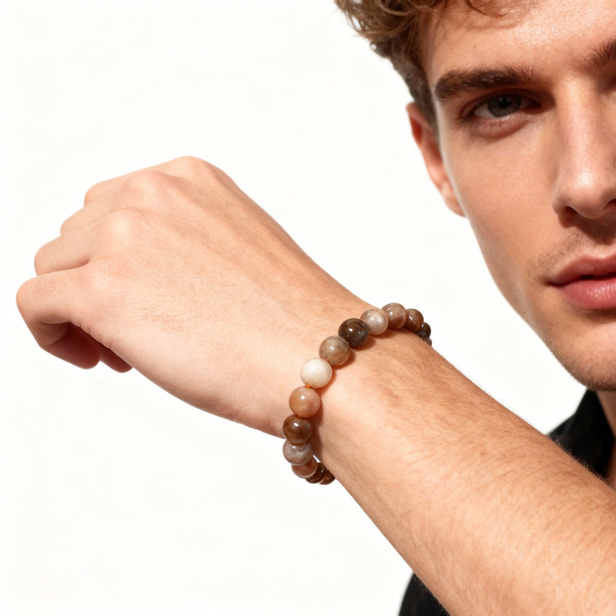 The Vida Handmade AAA+ Quality Crystal Stretch Elastic Bracelet - Nature Gemstone - Jewelry Gift - Holiday Gift - For Women & Men (Black Moonstone)