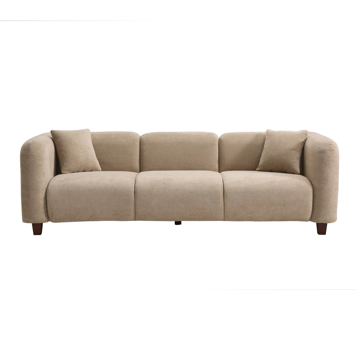 Merax 87" Chenille Upholstered Sofa Couch 3 Seater with 2 Pillows, Modern Living Room Sofa with Solid Wood Legs, Camel
