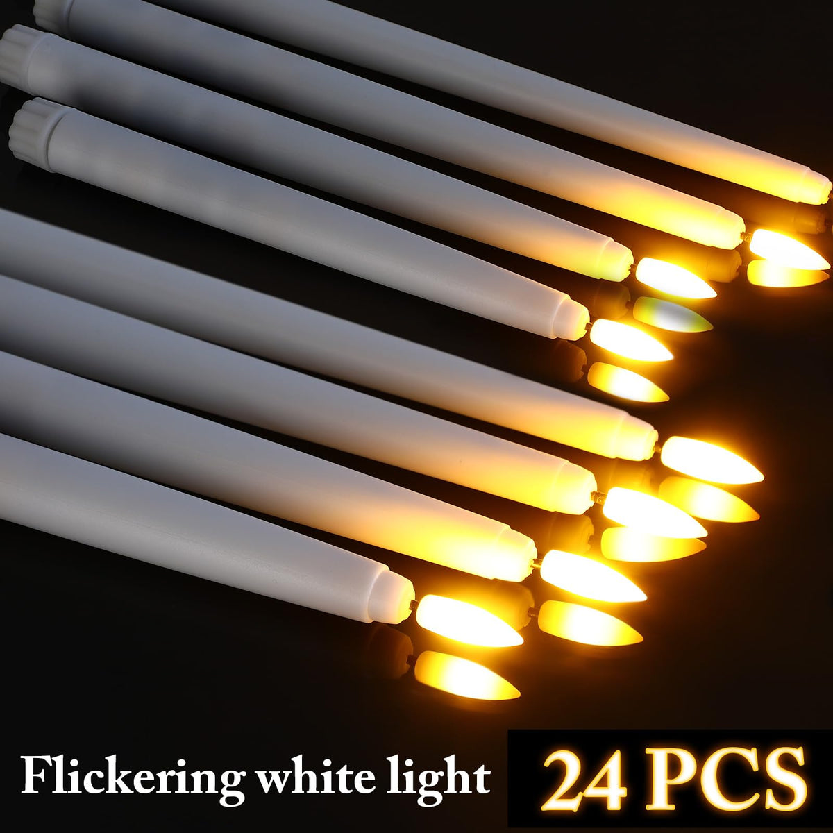 Rossesay 64 Pcs Wedding Flameless LED Taper Candles Battery Operated Candles 4 Sizes of 8.5'', 9.65'', 10.83'', 12.8'' Candlesticks Flickering for Halloween Christmas Church Wedding(White)
