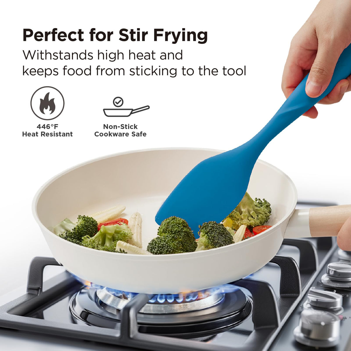Kitchen Mama WaltzGrip Platinum Silicone Scraping Spatula: Heat Resistant, Seamless, Non Stick for Frying Pan Cookware, Safe, Flexible Bowl Scraper - Ideal for Mixing, Baking, Stirring (Blue)