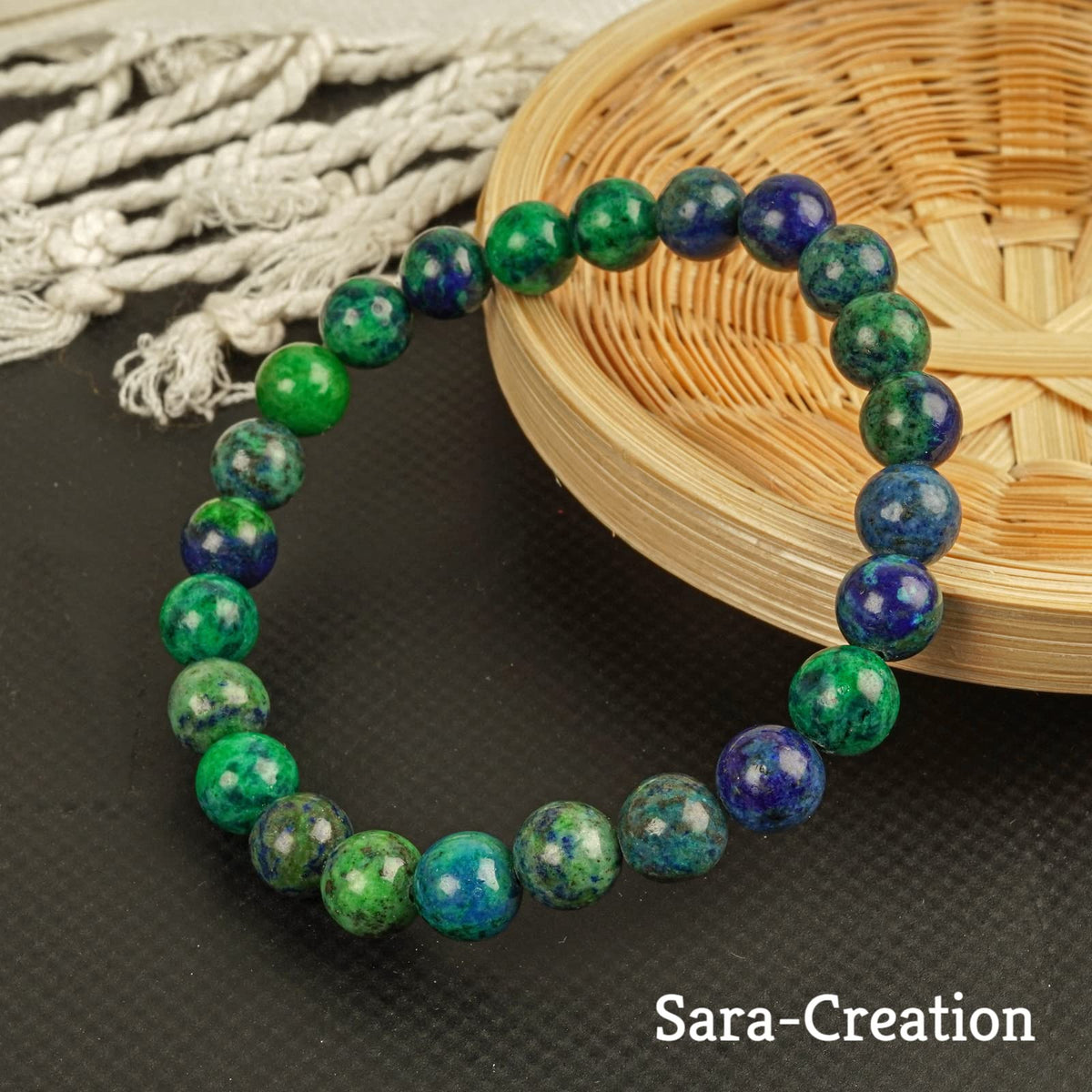 sara creation Green Blue Chrysocolla Stone Bead Bracelet - Adjustable Natural Gemstone Bracelets - Healing For Girl Women Men