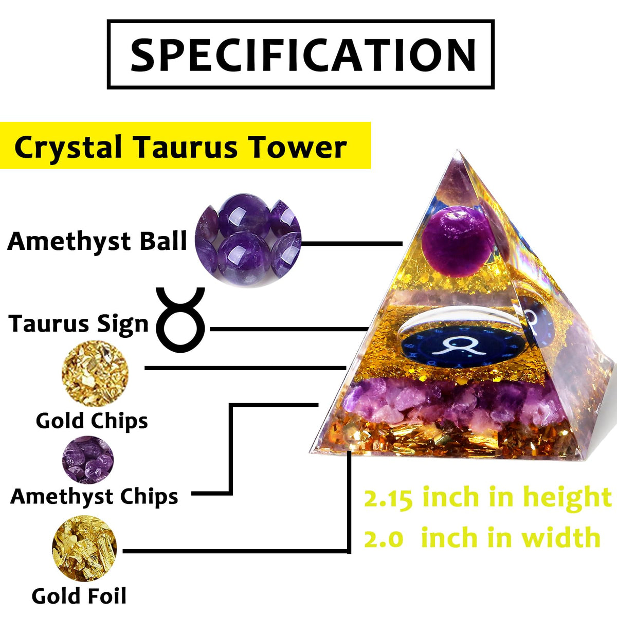 YATOJUZI 12 Zodiac Taurus Birthday Gifts for Women Men Healing Crystals Natural Amethyst Crystal Stones Gemstones Orgonite Chakra Reiki Lucky Energy Decor for Office Desk Decorations