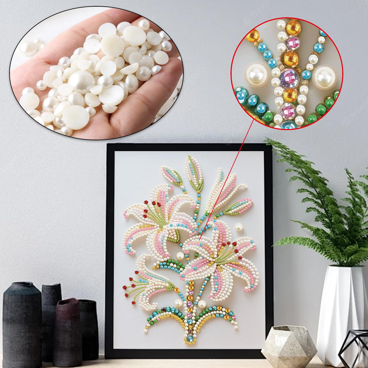 WSLWXSHM Pearl Diamond Painting Kits for Adults Lily, 5D Special Shape Diamond Art Kits for Beginners, Crystal Rhinestones Diamond Painting for Home Wall Decoration Gift 12×16inch/30×40cm Flower