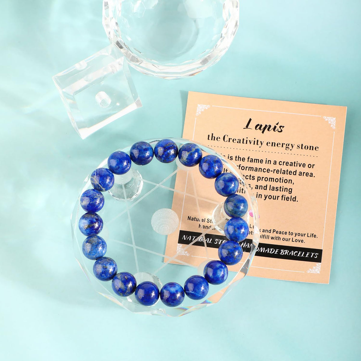 AD Beads 10mm Handmade Lapis Elastic Bracelet – Natural Gemstone for Profession Success – Meditation, Yoga, Healing and Energy Gift for Men Women
