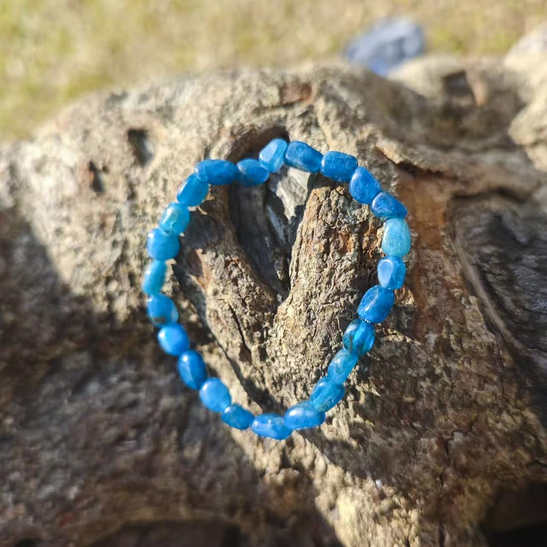 Blue Apatite Chips Bracelet 6MM | Natural Throat Chakra Crystal Beads Handmade Manifestation Motivation Bracelet - Adjustable Spiritual Jewelry | Beading Tool Kit - Fits for 6-7" Small Wrist