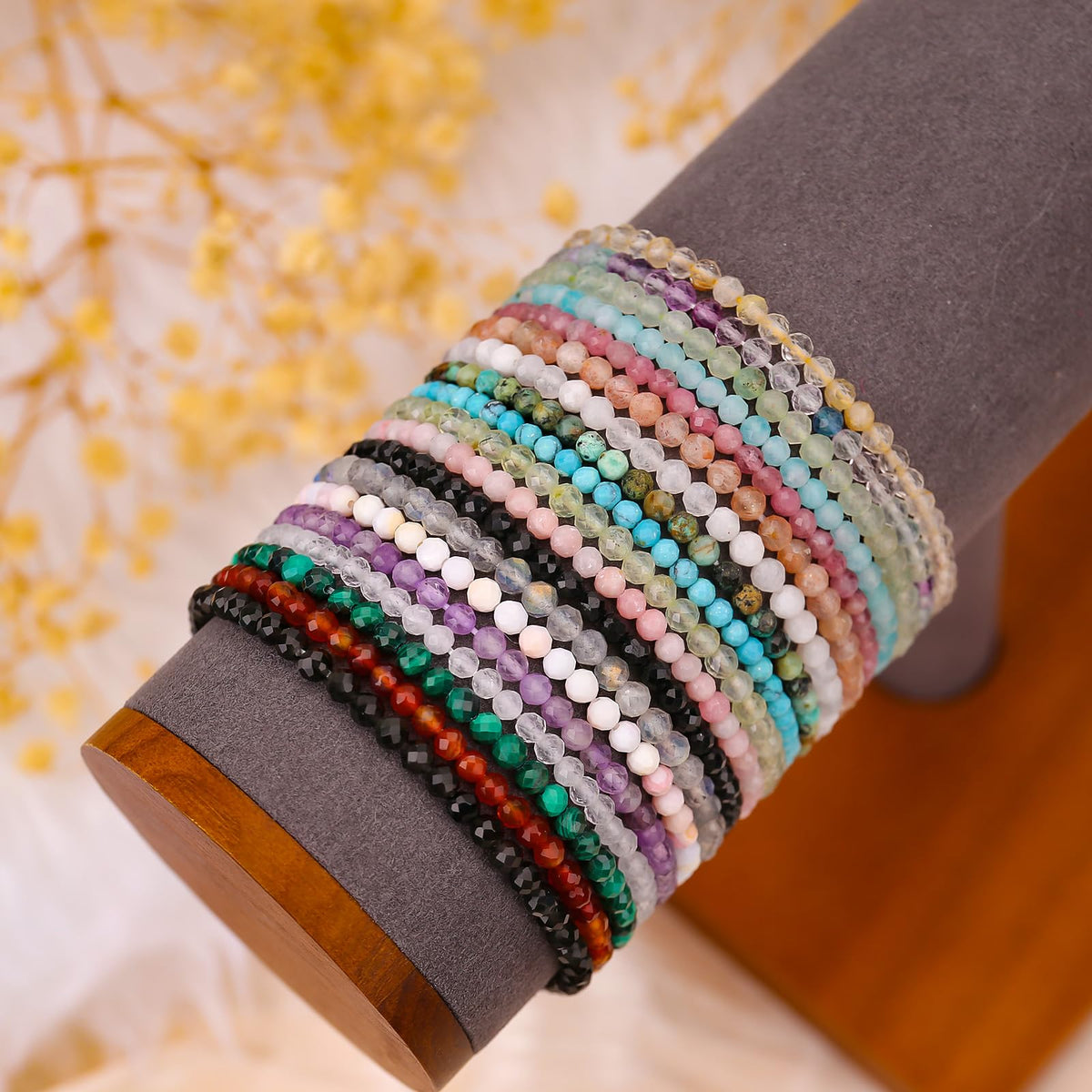 BONNY BOXX Natural Genuine Gemstone Faceted Round Beads Bracelets, 3mm Adjustable Stretchy Tiny Faceted Prehnite Bracelet, Healing Crystal Reiki Chakra Dainty Jewelry Fashion Gifts