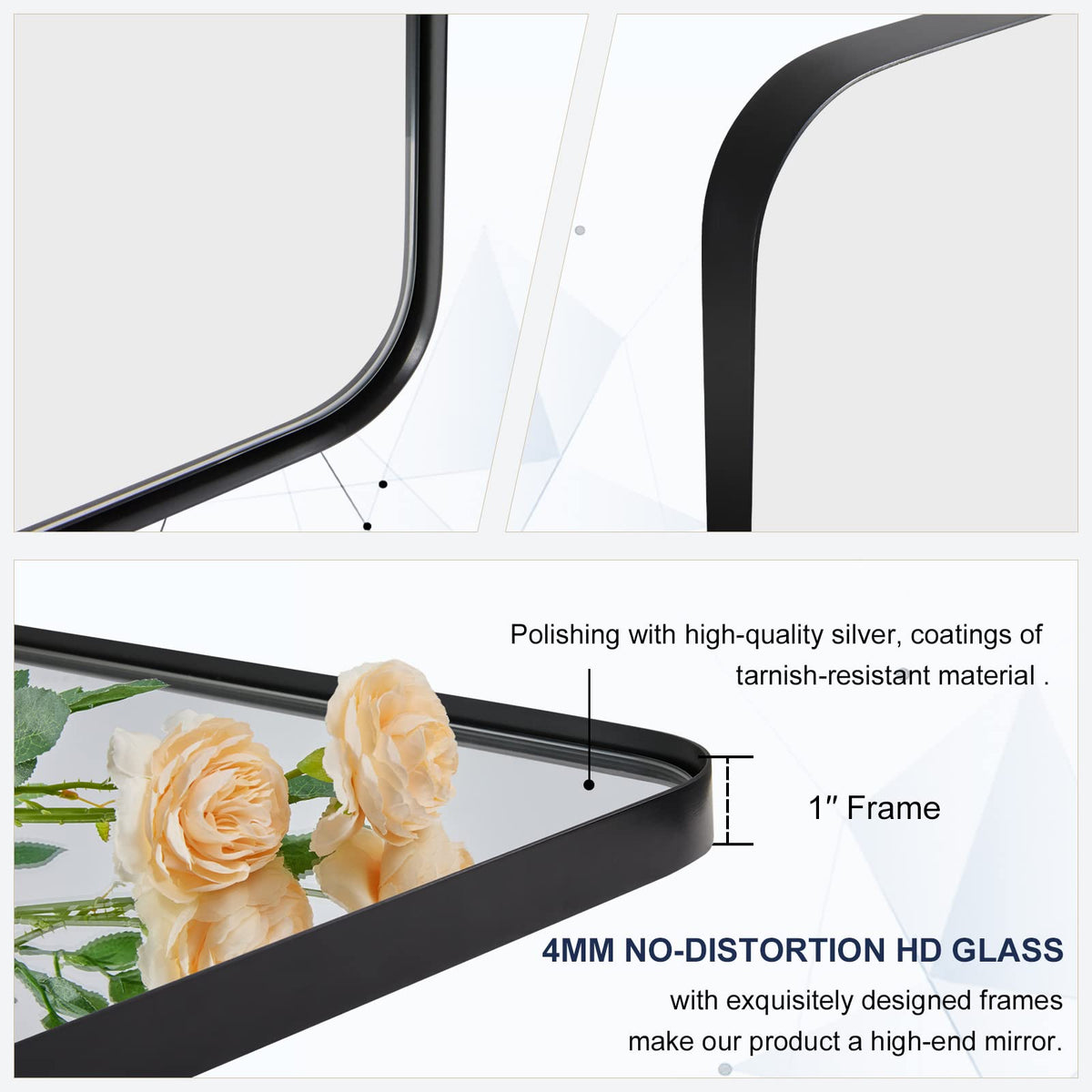 ANDY STAR 30”x48” Black Bathroom Mirror, Wall Mirror for Bathroom, Rounded Rectangle Mirror in Premium Stainless Steel Metal Frame Hangs Horizontal Or Vertical (Matte Black)