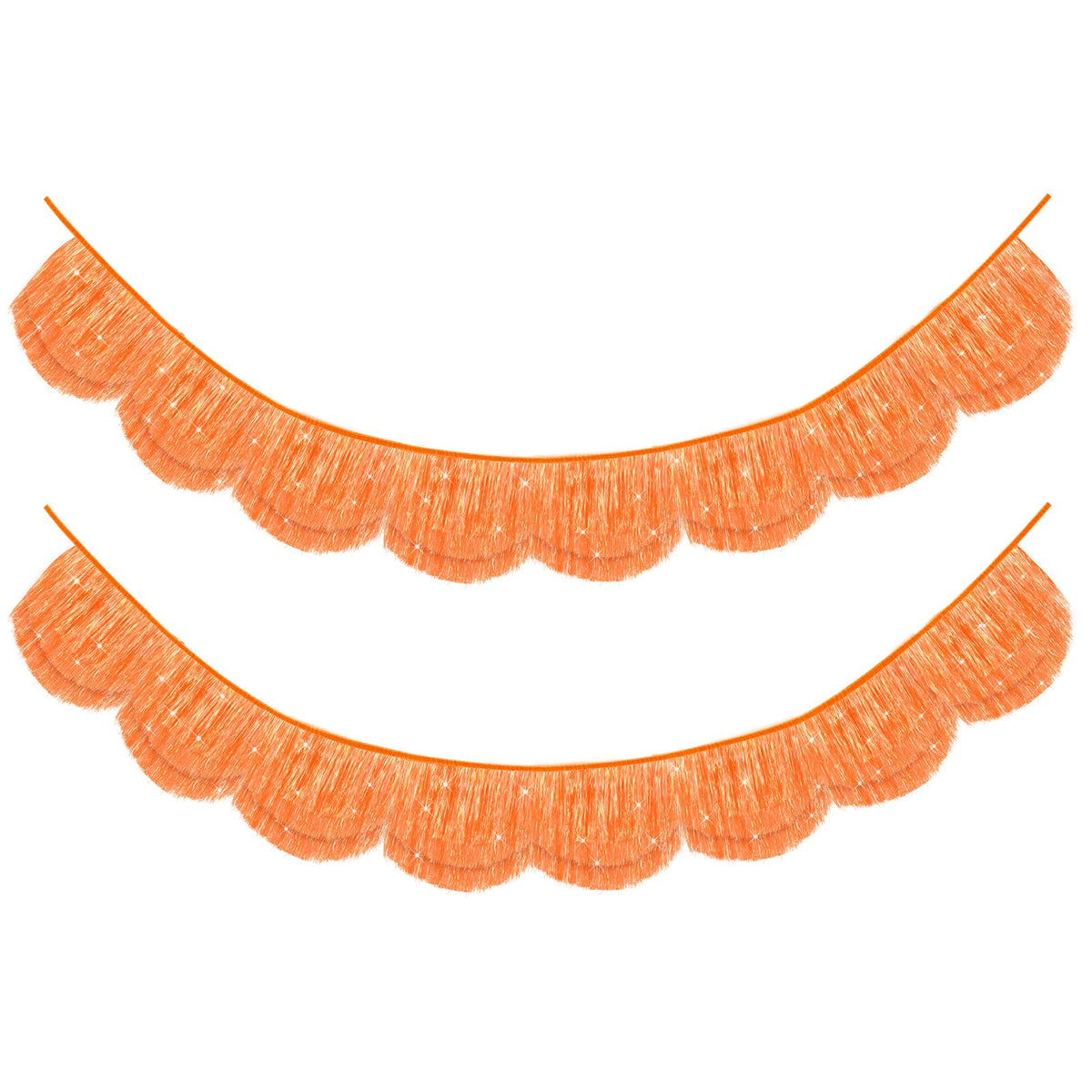 APUDWN 2Pcs 6.89ft Orange Iridescent Scalloped Fringe Banner Layered Tassel Garland Backdrop For Halloween Party Decoration Fall Birthday Photo Booth Streamer Bachelorette Bridal Shower Carnival Decor