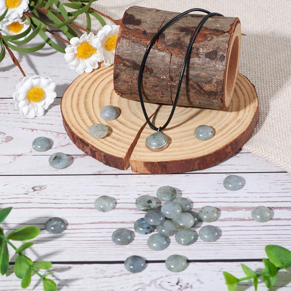 Fashewelry 50Pcs Natural Labradorite Cabochon Stone Half Round Beads 12mm Flat Back Gemstone Chakra Healing Crystal Cover Cabs for Jewelry Making