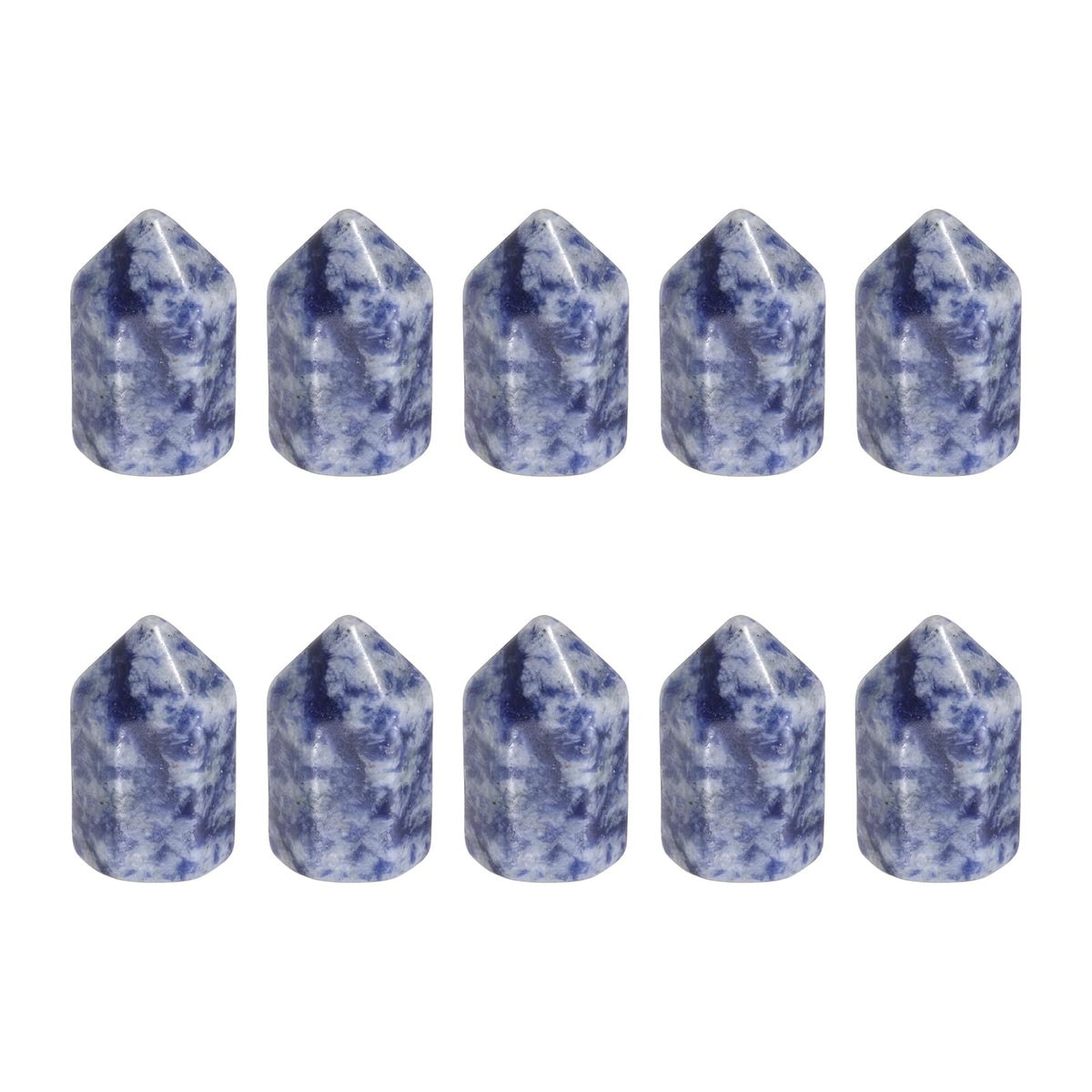 MECCANIXITY Crystals Wands Blue Dot Stone Hexagonal Faceted Single Points Towers Pocket Polished Stone Bulk for Energy Chakra Meditation Crystal Healing, 15 x 25mm (Blue),5Pcs