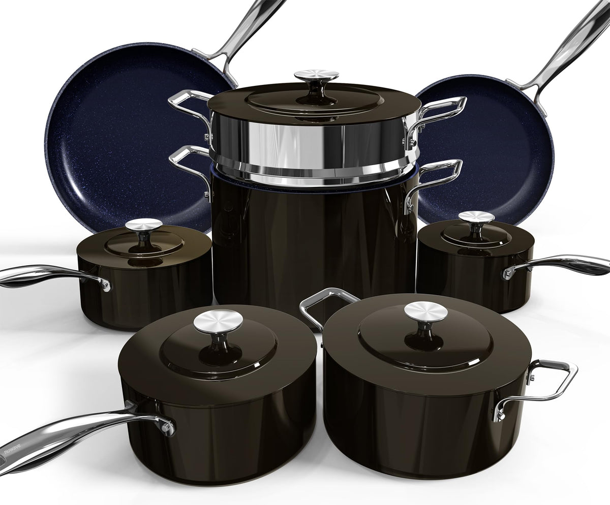 Nuwave Lux 13pc Forged Lightweight Cookware Set PFAS Free, Healthy G10 Duralon Ceramic Coating, Ultra Non-Stick, Stay-Cool Handles, Works on All Cooktops & Induction Ready