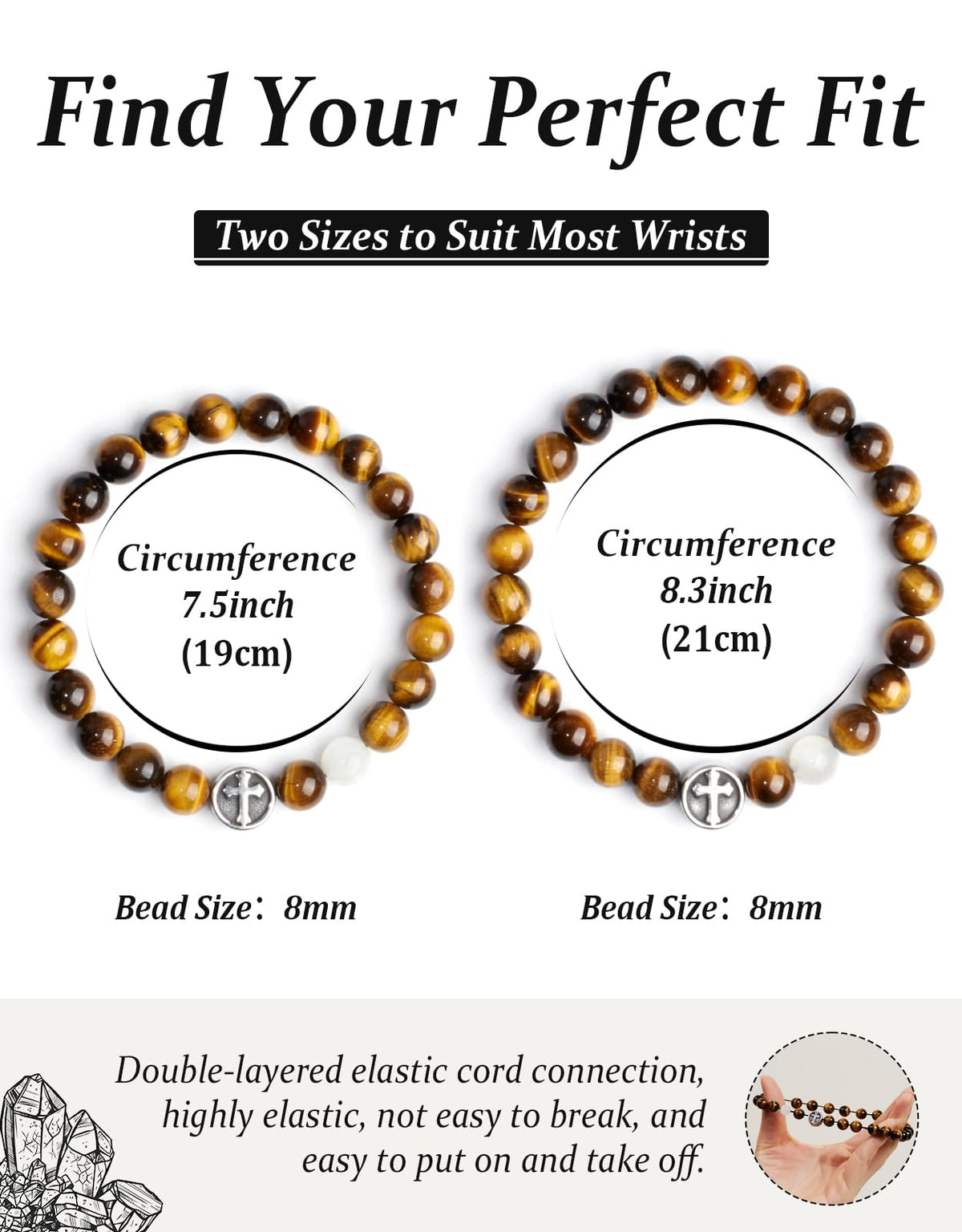 Landorilo Gifts for Men, 8mm Cross Natural Stone Beaded Bracelets, Yellow Tiger Eye Healing Bracelet, Handmade Mens Jewelry Gift for Him, Husband, Son, Father, Friend(To My Son-8.3in)