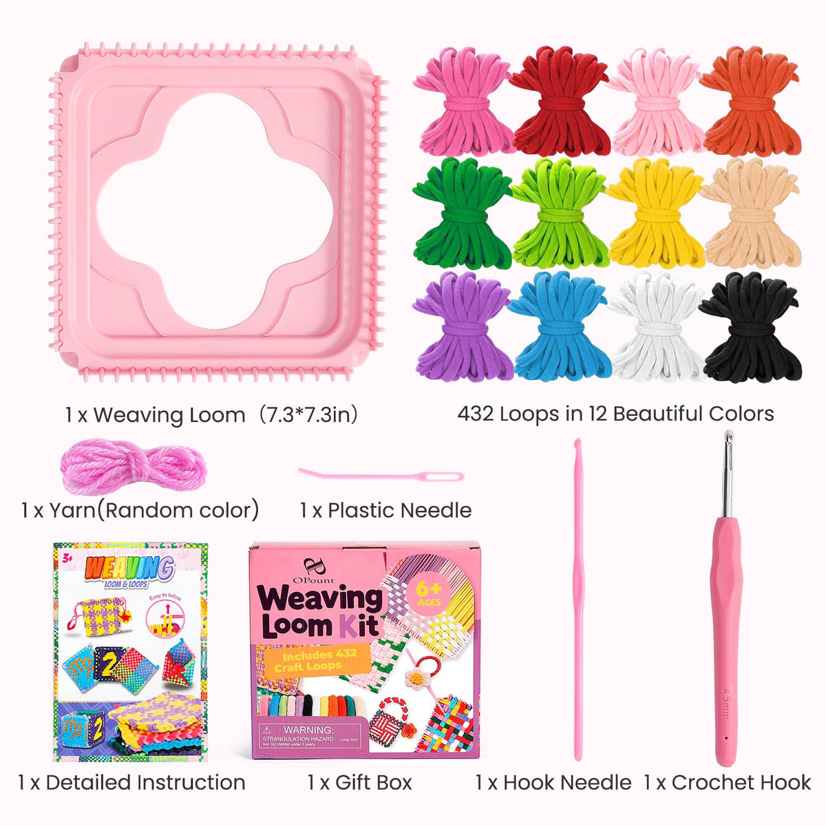PP OPOUNT Weaving Loom for Kids & Adults, 432 Craft Loops Easy Pot Holder Loom Kit for Girls Ages 6 7 8 9 10 11 12, DIY Arts and Craft Projects for Beginners Making Potholders, Ideal Gifts for Kids