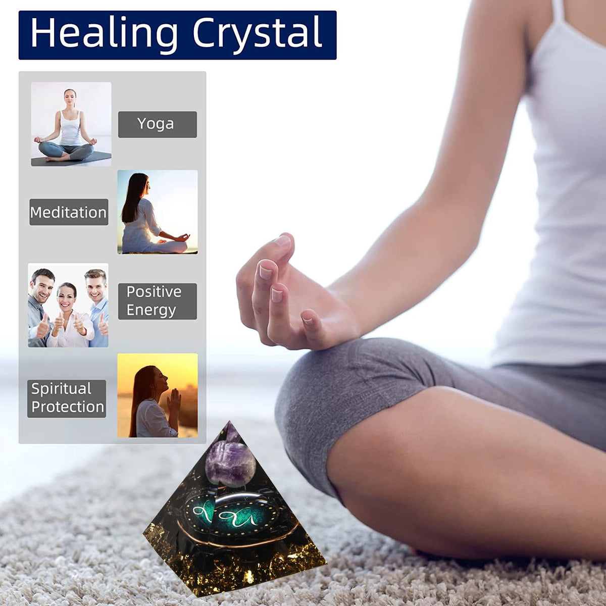 12 Zodiac Orgone Crystal Pyramid, Natural Amethyst with Obsidian,Healing Crystals Pyramid for Protection Chakra, Unique Constellation Pyramid for Positive Energy, Healing Money Health(Capricorn)