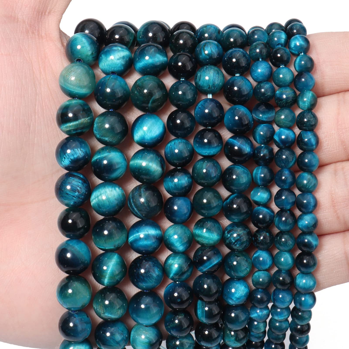 60pcs 6mm Natural Aquamarine Tiger Eye Gemstone Beads Energy Healing Crystal Round Loose Stone Beads for Jewelry Making, DIY Bracelets Necklaces