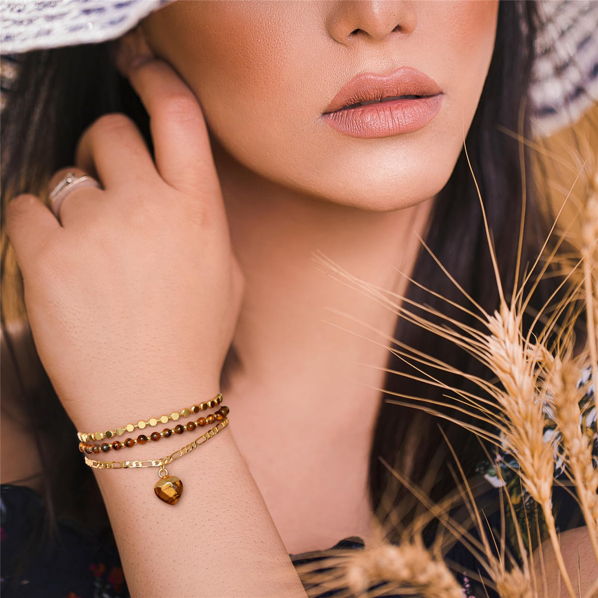 Raicegs Tigers Eye Bracelets Set Stone Bracelet for Women Layered Crystal 3mm Beads Bracelet Adjustable Bracelet for Women Dainty Bracelet