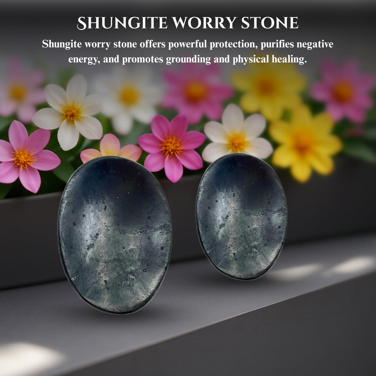 GEMSCITE Shungite Thumb Worry Stones Metaphysical Gemstone Crystal Healing Reiki Men Women Gift FENG Shui Positive Energy Love Wellness Palm Stones Wicca Powerful