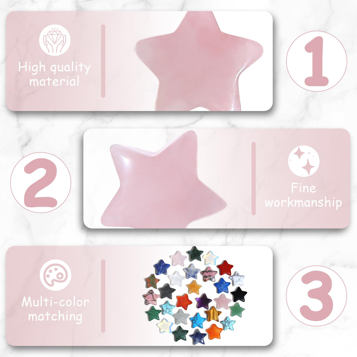 QINJIEJIE 20 PCS Rose Quartz Star Crystals Natural Crystal Polished Healing Cute Mini Pocket Stones Palm Thumb Star Gemstones Set Bulk Wholesale Reiki Energy Balancing Crystal Gifts for Women