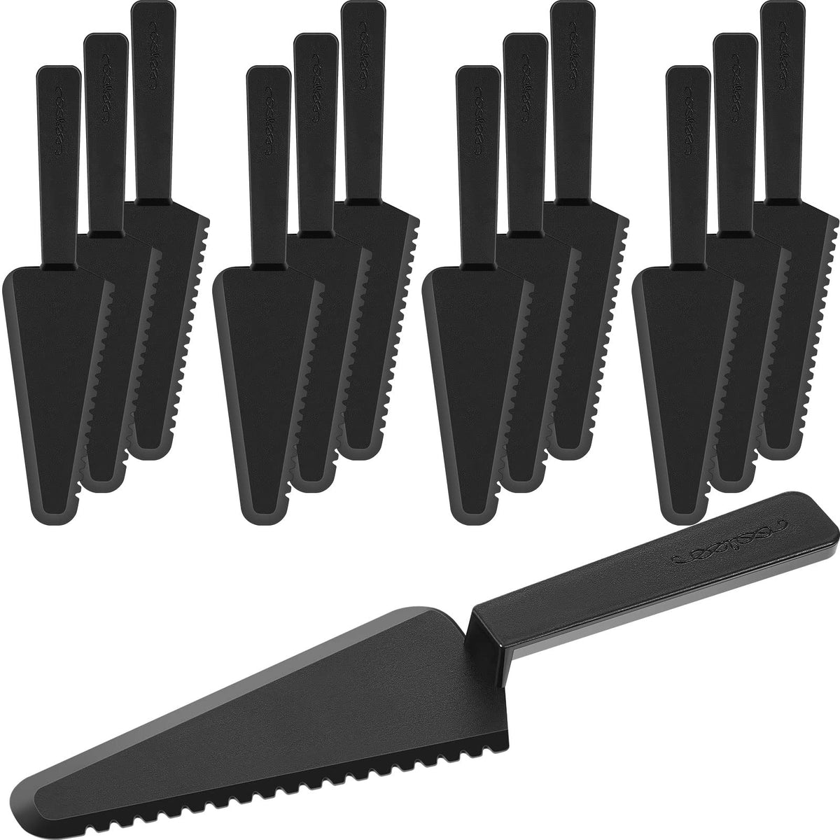 Suclain 50 Pieces Black Disposable Cake Knife Bulk for Wedding Party 9.1 Inch Plastic Cake Server Cutting Plastic Spatula Knives Pie Pizza Pastry Slicer Serving Utensils for Kitchen