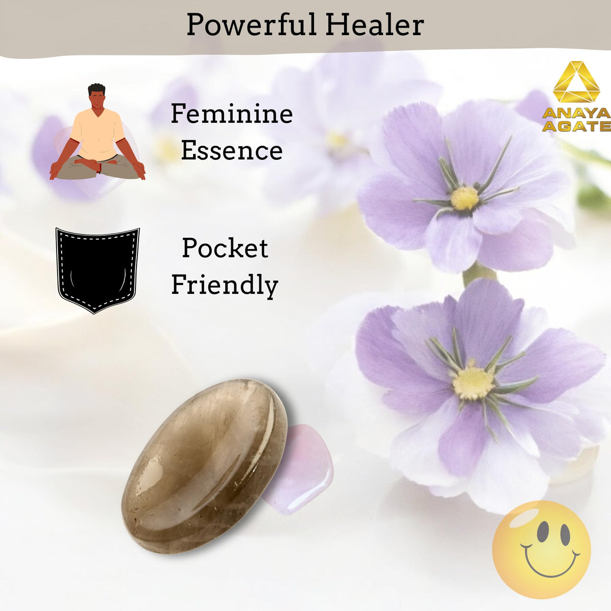 Anaya Agate Smoky Quartz Worry Stones Certified Crystal Thumb Worry Stone for Anguish, Relaxing and Soothing Balance Stones for Meditation, Stress Relief Crystals and Healing Stones for Men, Women
