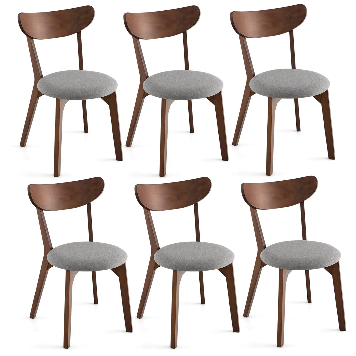 ERGOMASTER Mid-Century Modern Dining Chairs, Rubber Wood Chairs with Curved Back for Home, Kitchen, Dining Room, Restaurant (Set of 6)