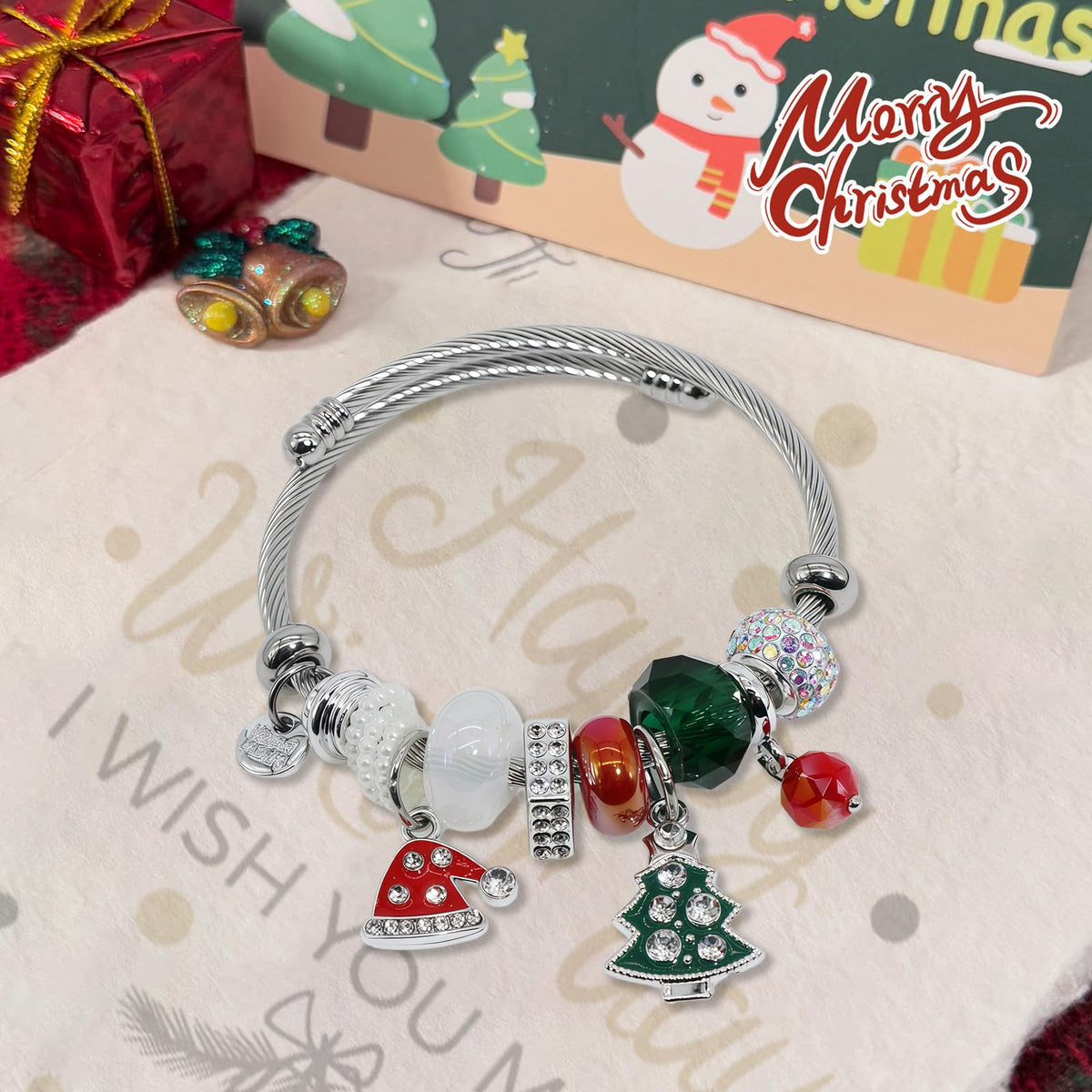 QMWKVNC Charm Bracelets for Womens,Exquisite Cute Cartoon Friendship Silver Bracelets Stainless Steel Bangle, Womens Jewelry Suitable for Holiday Gifts and Birthday Gifts