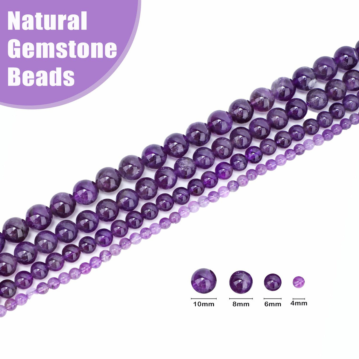 CMBYN Natural Stone Beads Round Genuine Real Stone Beading Strand Loose Gemstones DIY Smooth Bead for Bracelet Necklace Earrings Jewelry Making (Amethyst, 4mm 90 Pieces)