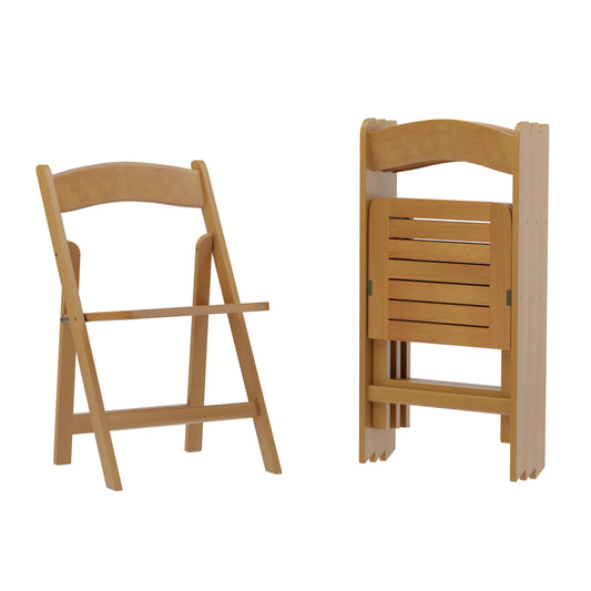 Flash Furniture Holden Commercial Solid Wood Dining Chair, Foldable Design, Solid Beechwood Frame, Curved Back, Mortise & Tenon Construction, Set of 4, Oak