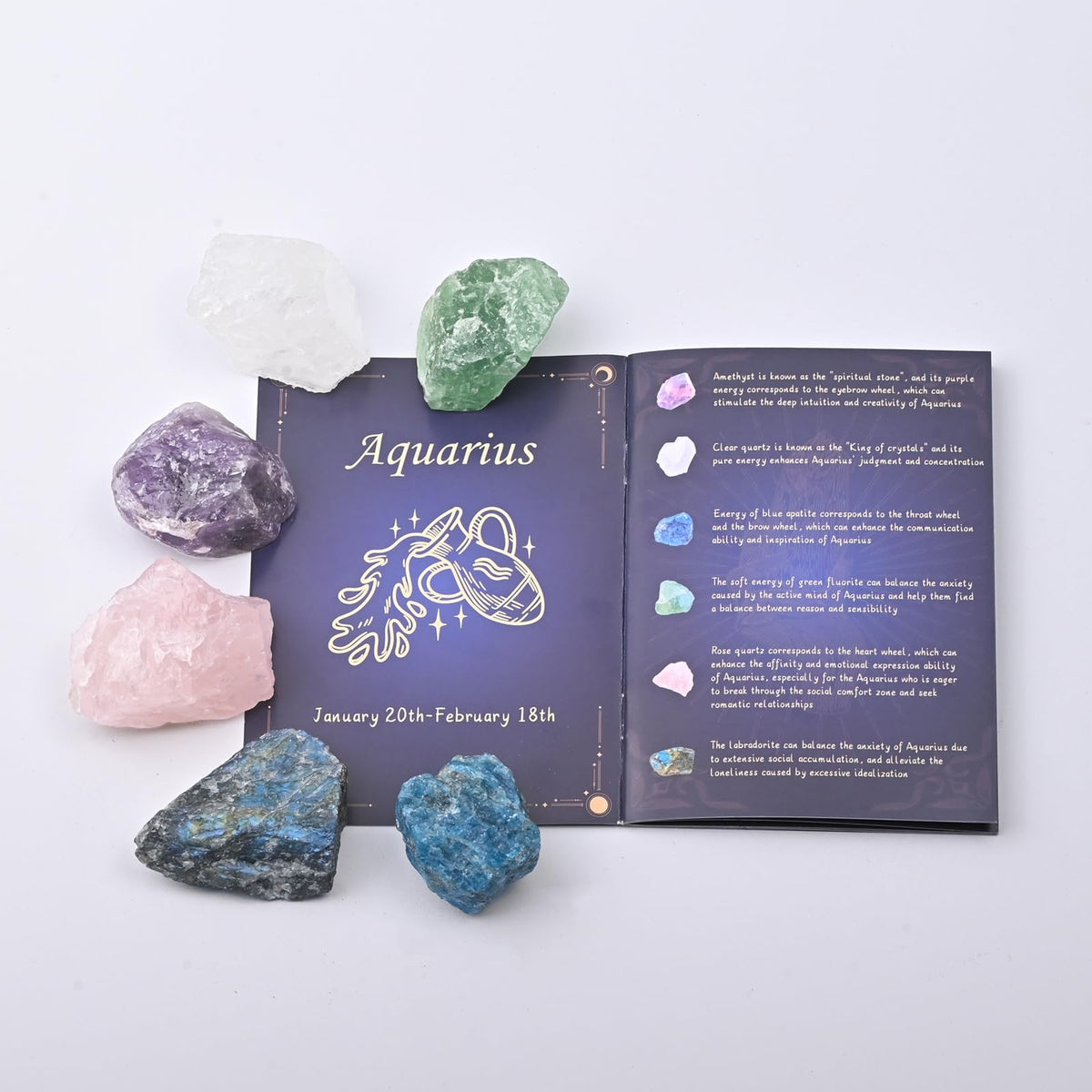 Crystals and Healing Raw Stones, Natural Gemstone Raw, 6PCS Crystals Constellation Sets for Gifts, Yoga Meditation (Aquarius)