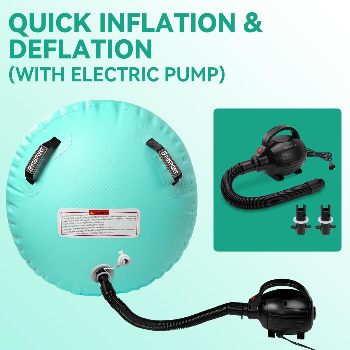 FBSPORT Air Roller Gymnastics Barrel, Inflatable Gymnastics Air Roller Inflatable Air Gymnastics Mat with Electric Pump for Yoga Cheerleading Training Home Outdoor Use (47x30inch Green)