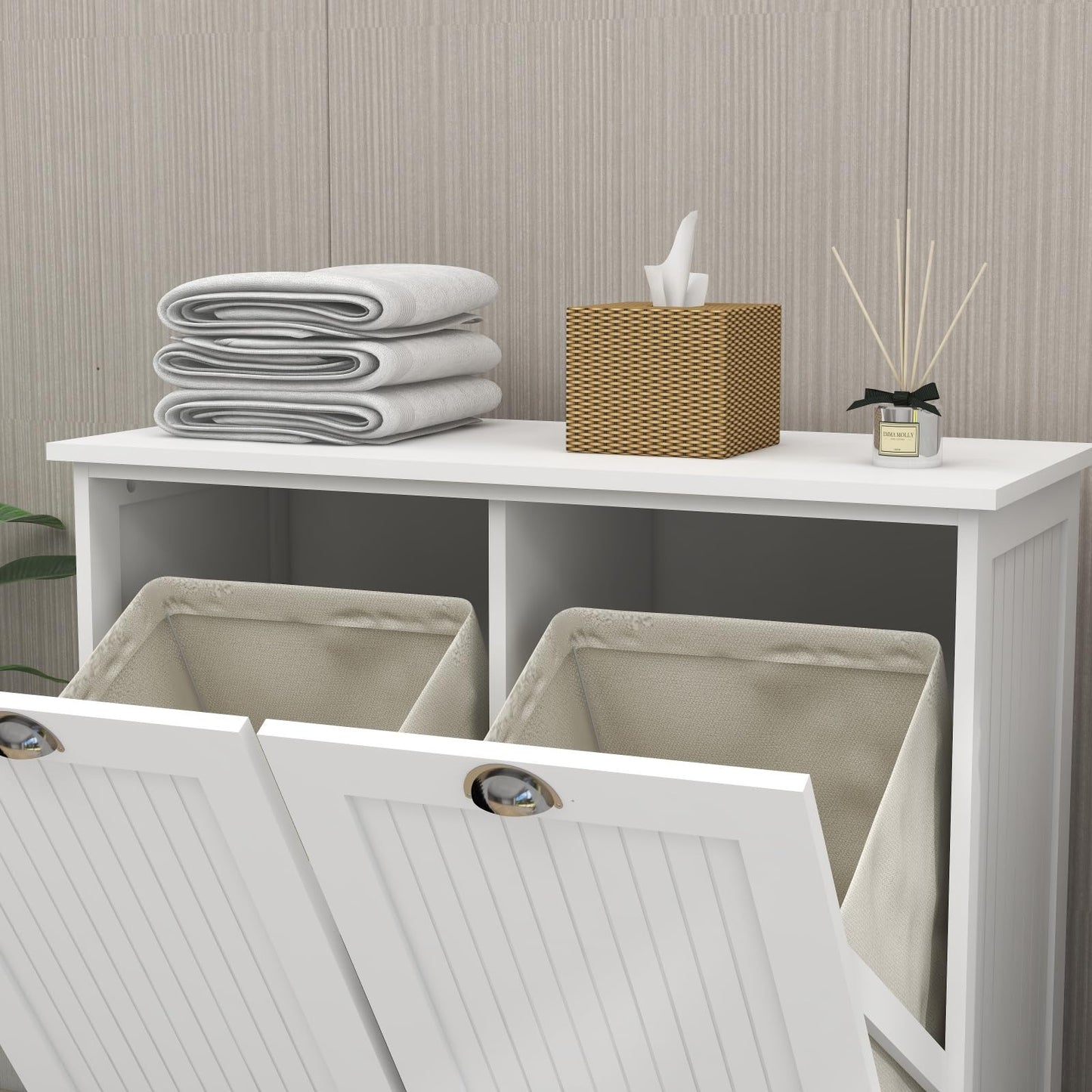 KCSWKJ Two-Compartment Tilt-Out Laundry Sorter Cabinet-White