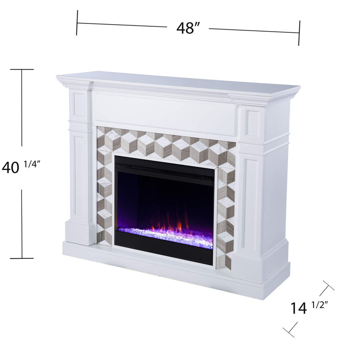 SEI Furniture Darvingmore Color Changing Fireplace w/Marble Surround, White/Brown