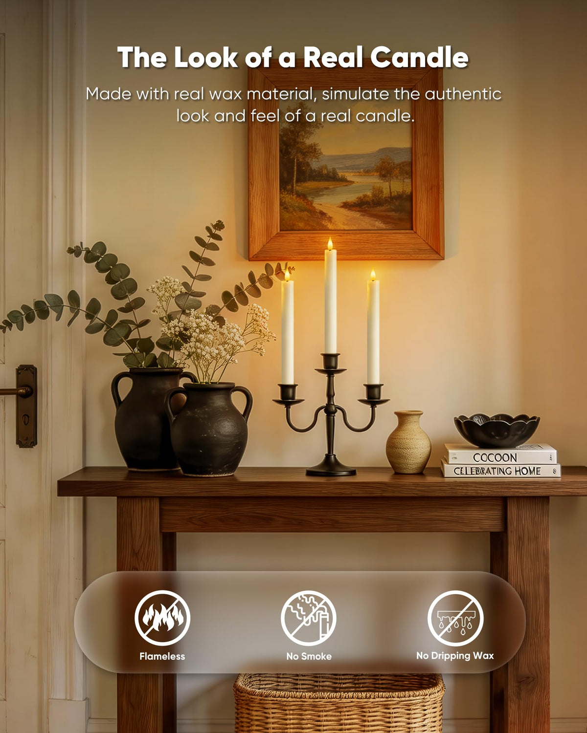 Homemory 6 Pcs Wax Flameless Taper Candles with Remote Timer and Dimmer, White Candle Sticks Battery Operated, LED Window Candles with Flickering Light, 9.6 Inches for Wedding Home Indoor Decoration
