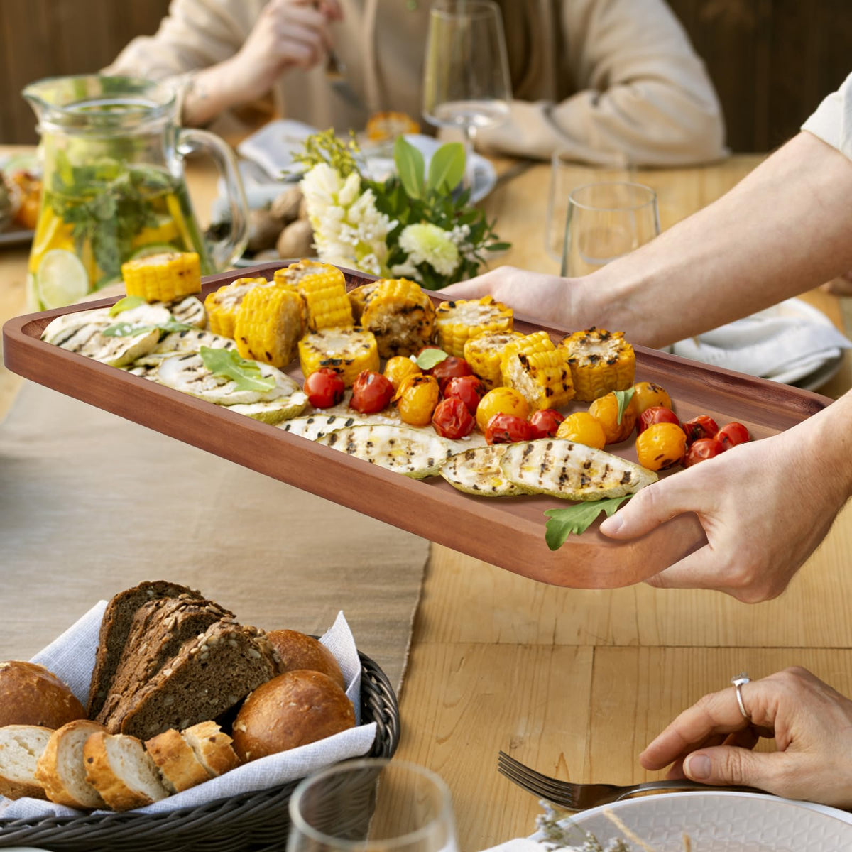 Large Serving Platters Wooden Charcuterie Boards for Party Food Dish Rectangle Acacia Wood Trays Home Decor Cheese Board Snack Appetizer Plates Rectangular Kitchen Dinner Platter Cookie Dessert Tray