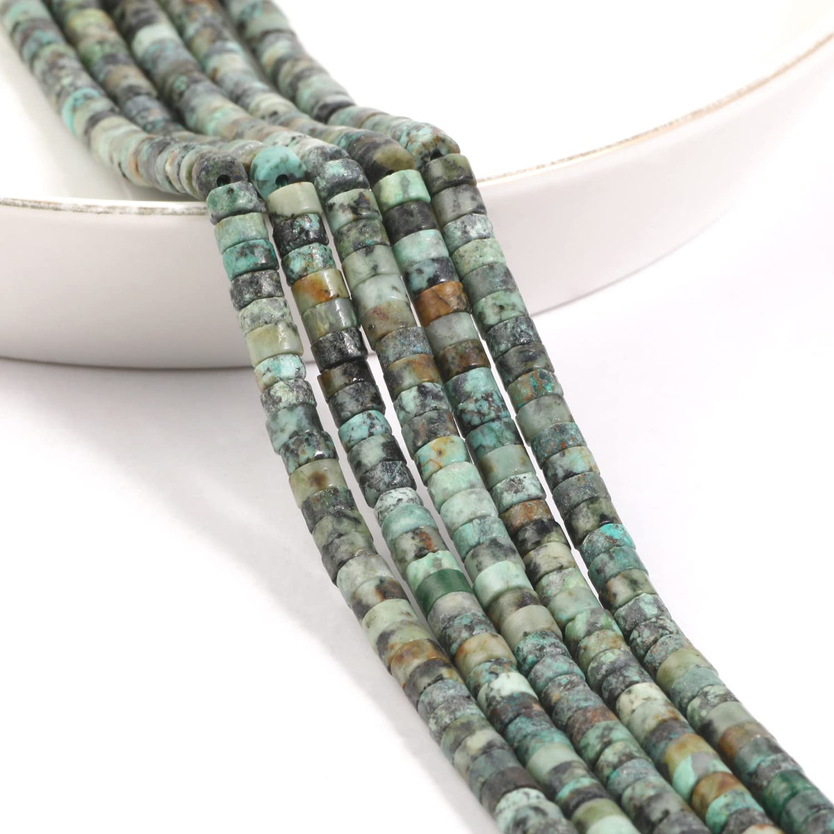 NITOPUPU 150Pcs 4×2mm Natural African Turquoise Spacer Stone Beads for Jewelry Making Supplies, Loose Semi Flat Round Gemstone Tube Beads for Bracelets DIY Crafts